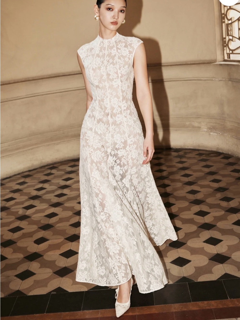 Huong Sloane Dress, Ivory Maxi Lace Dress - Picture 2 of 7